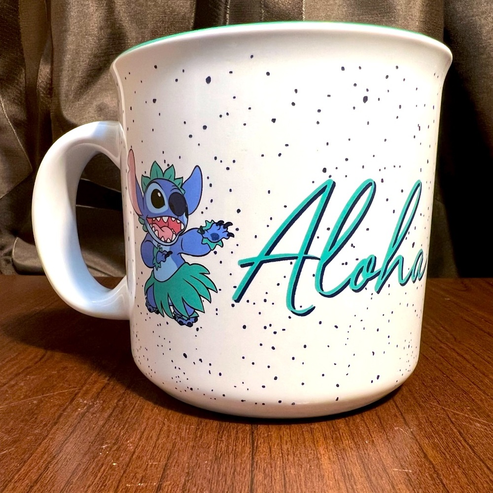 NEW Disney Lilo and STITCH Speckled White Aloha mug coffee cup 20 oz